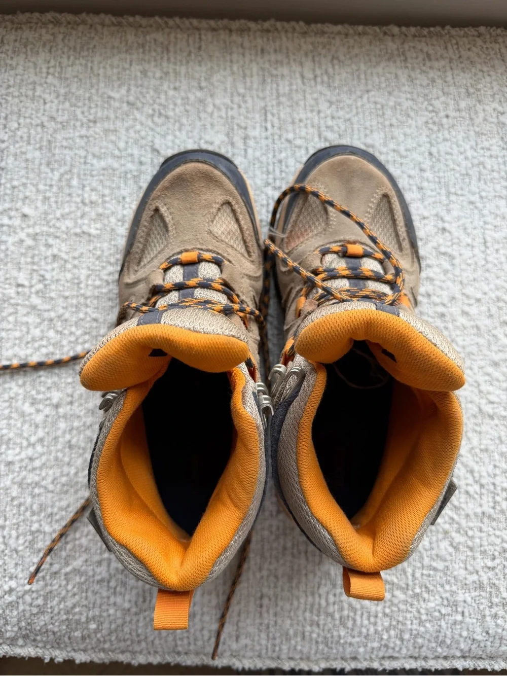 L.L. Bean Kids Tan and Orange Hiking Boots